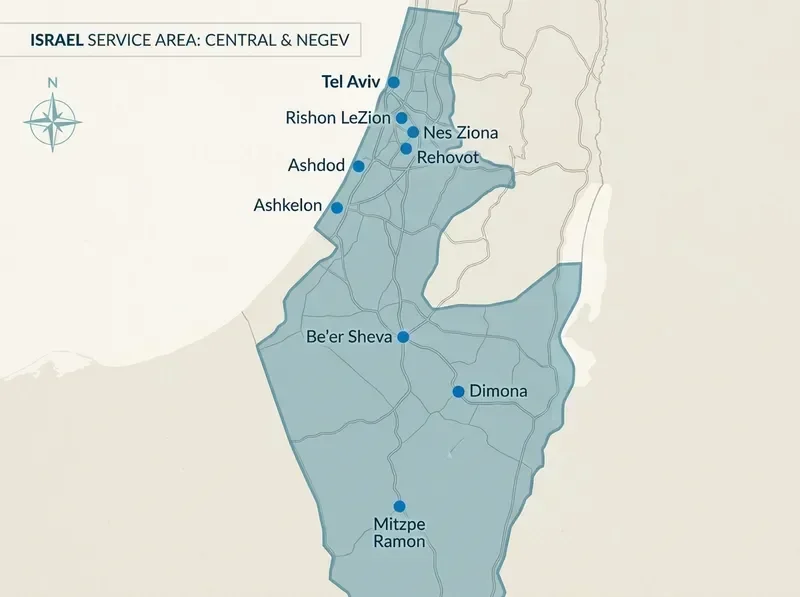 מפת אזורי שירות שערים חשמליים בישראל